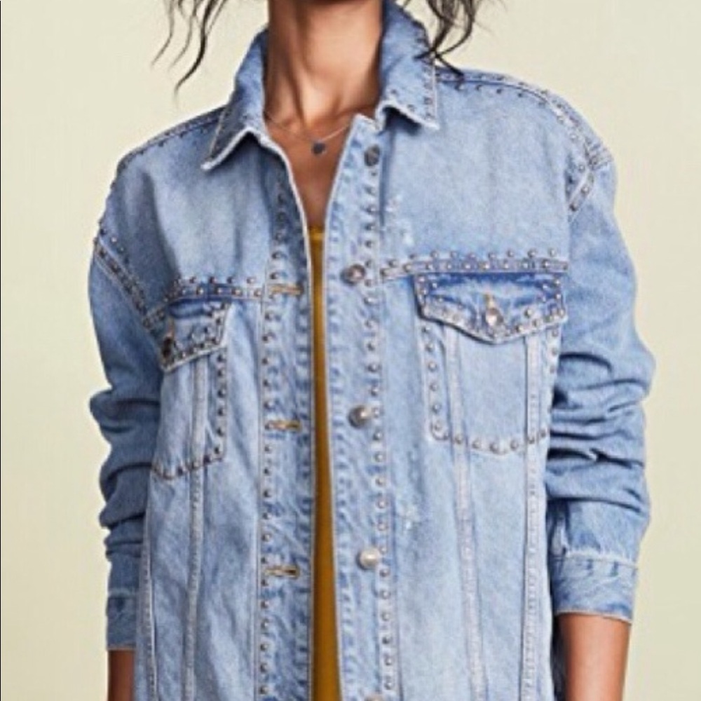 Free People Trucker Denim with Studs and Destroy M